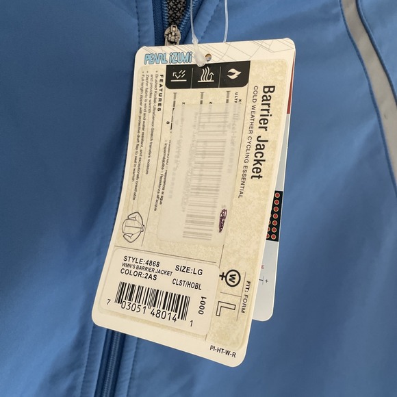 NWT Pearl Izumi Barrier Jacket Blue Women's Large Cold Thermal Full Zip Cycling‎ - Picture 3 of 7